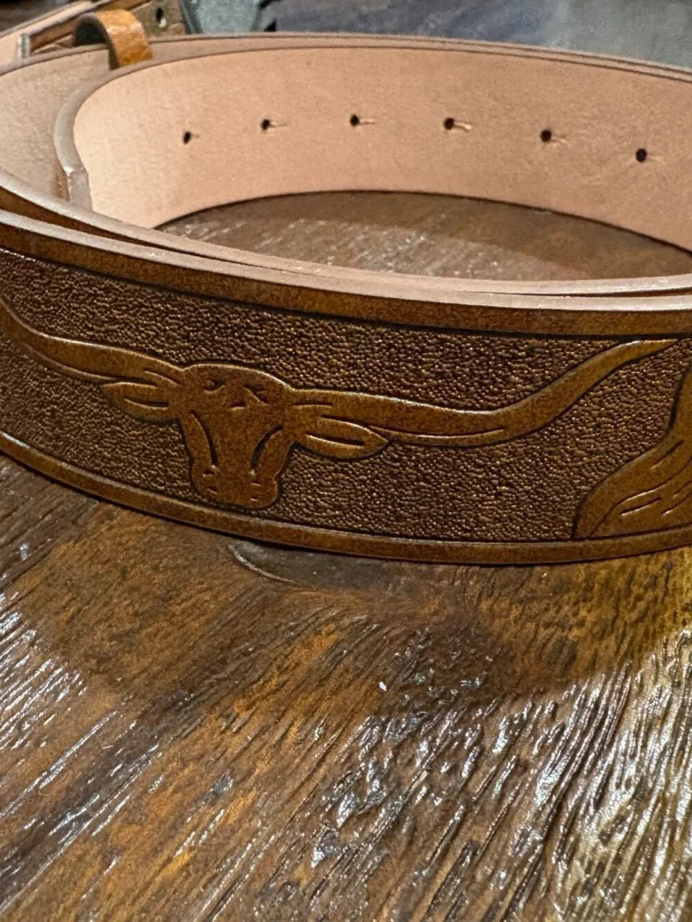 Western Longhorn Floral Brown Leather Belt Hidden Knife Belt Buckle 50